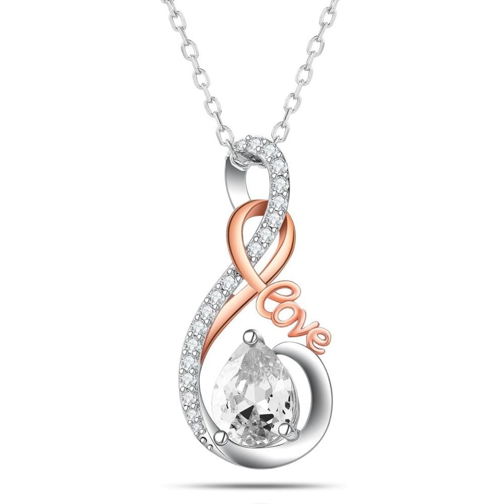 14k and 925 Love Script Necklace with Eternity Symbol & Birthstone – Handmade
